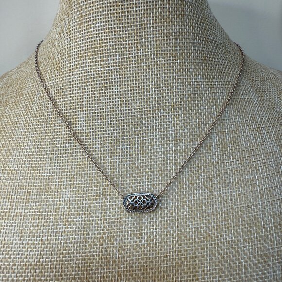 Kendra Scott Gold/Silver Oval Pendant Necklace With Intricate Cutout Design - Picture 4 of 12